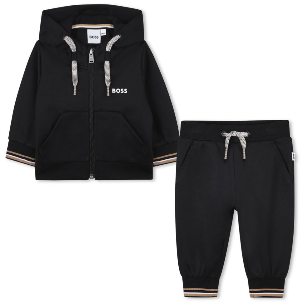 Boss black with beige & white trim tracksuit set