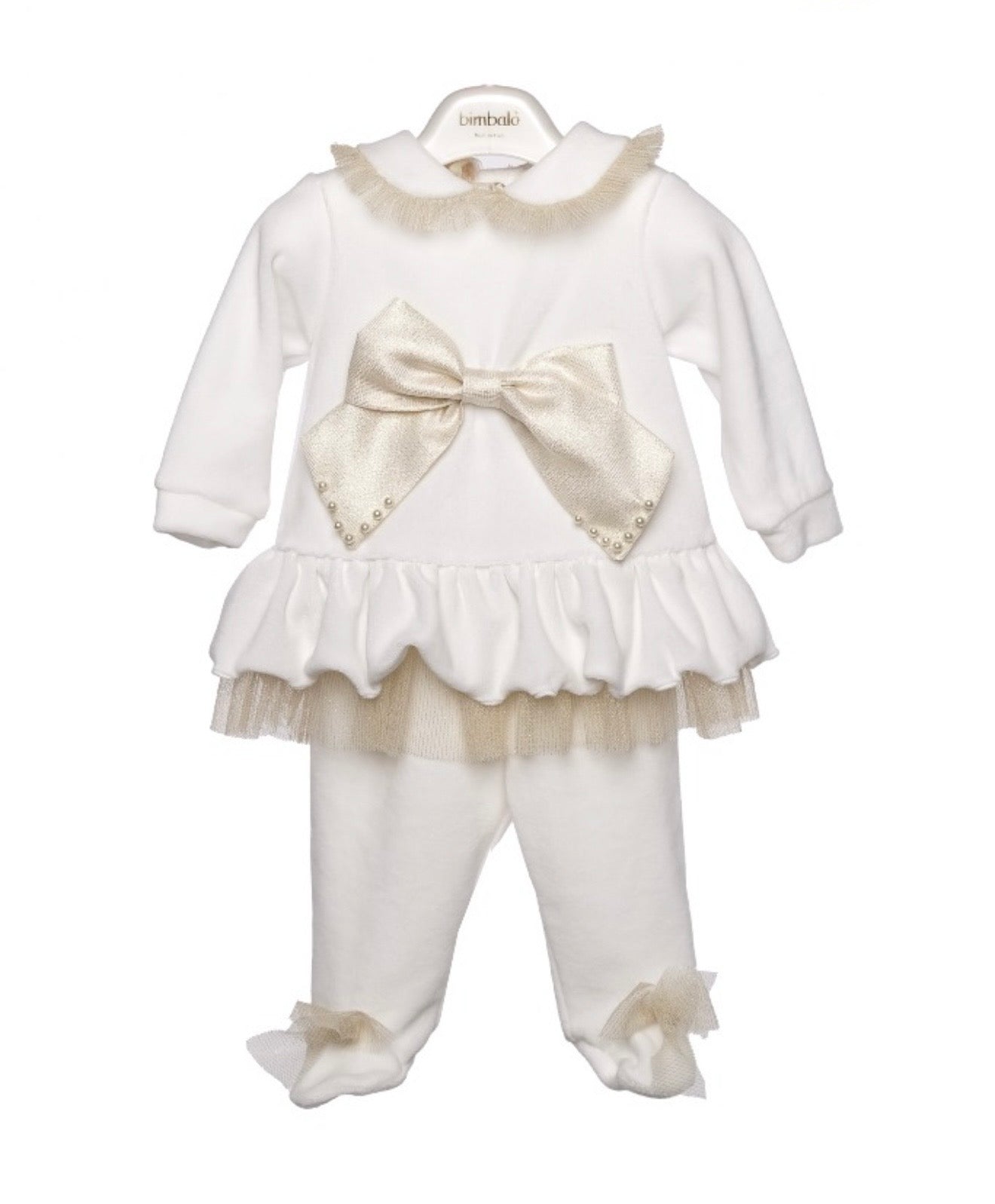 PRE ORDER - Bimbalo white & gold bow legging set