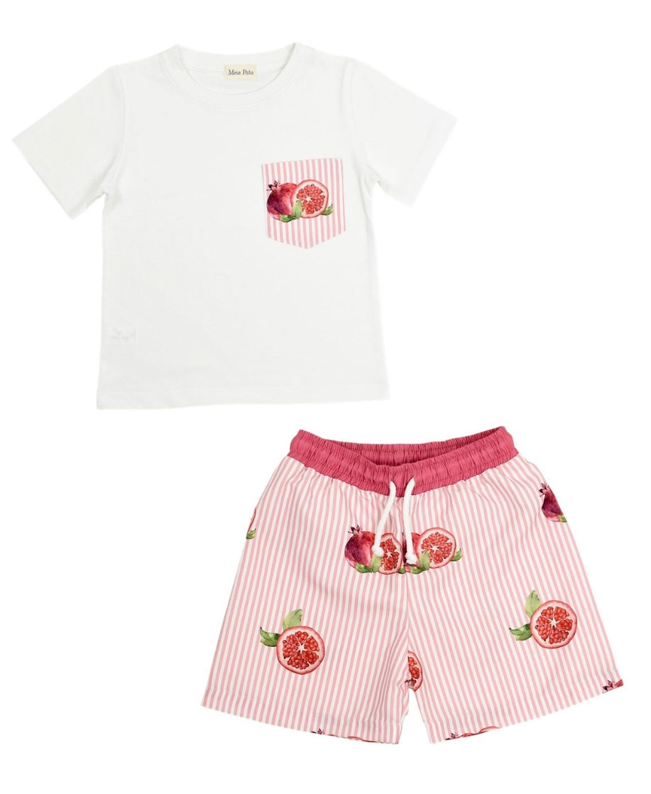 PRE ORDER - meia pata pomegranate boys trunk & t-shirt swim set