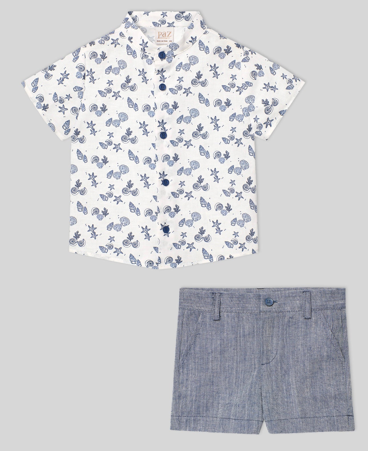 Paz Rodriguez navy & white Seychelles shirt and short set