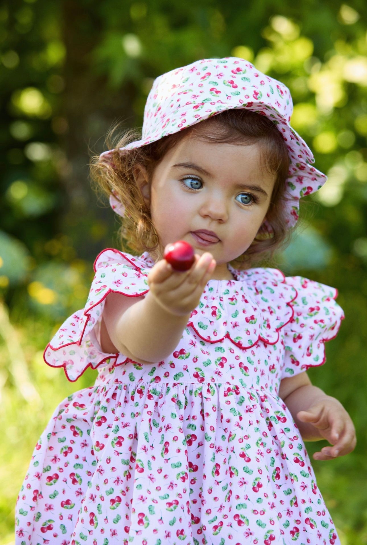 Deolinda girls pink & red cherries dress
