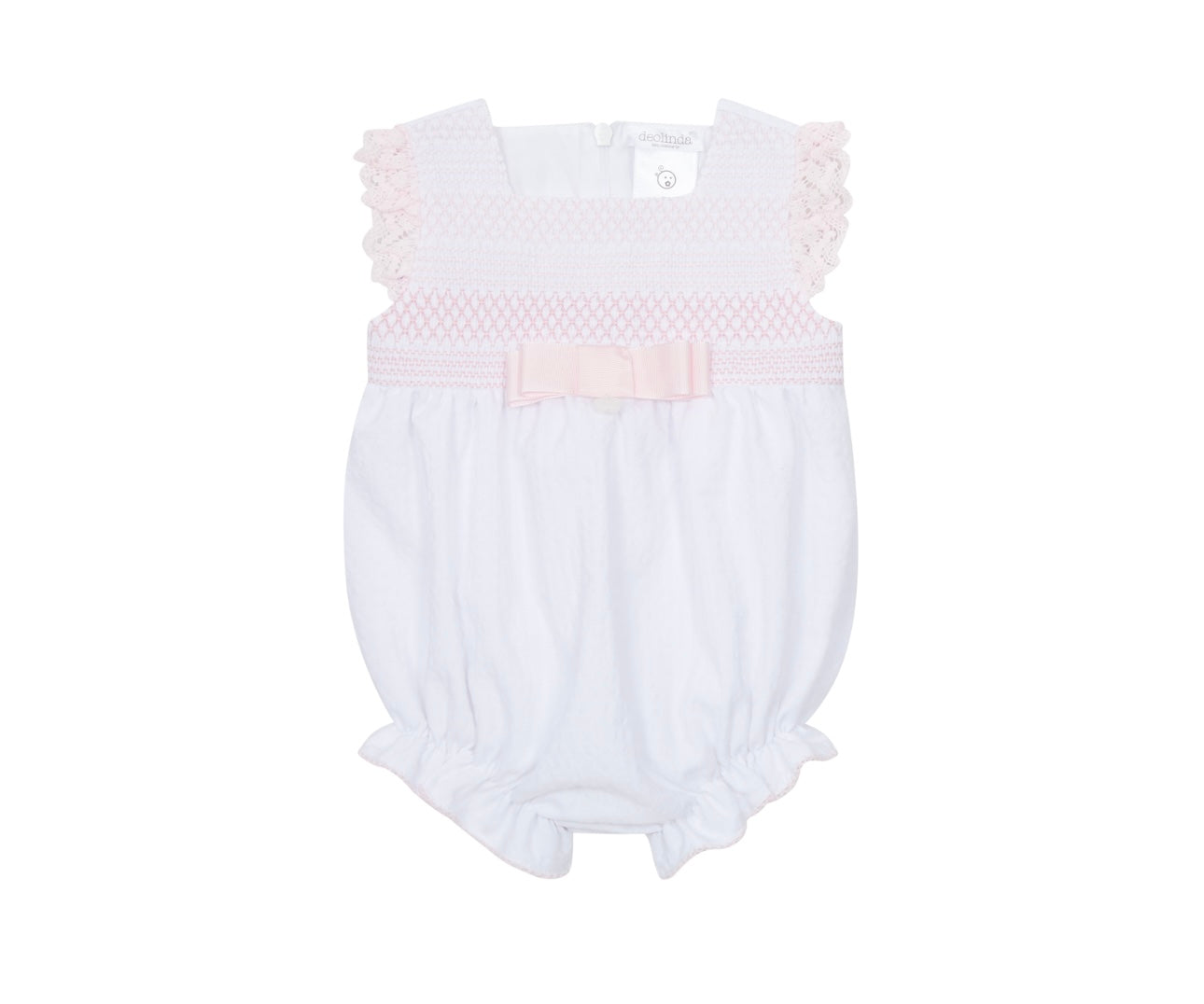 Deolinda pink & white cotton smocked bow romper