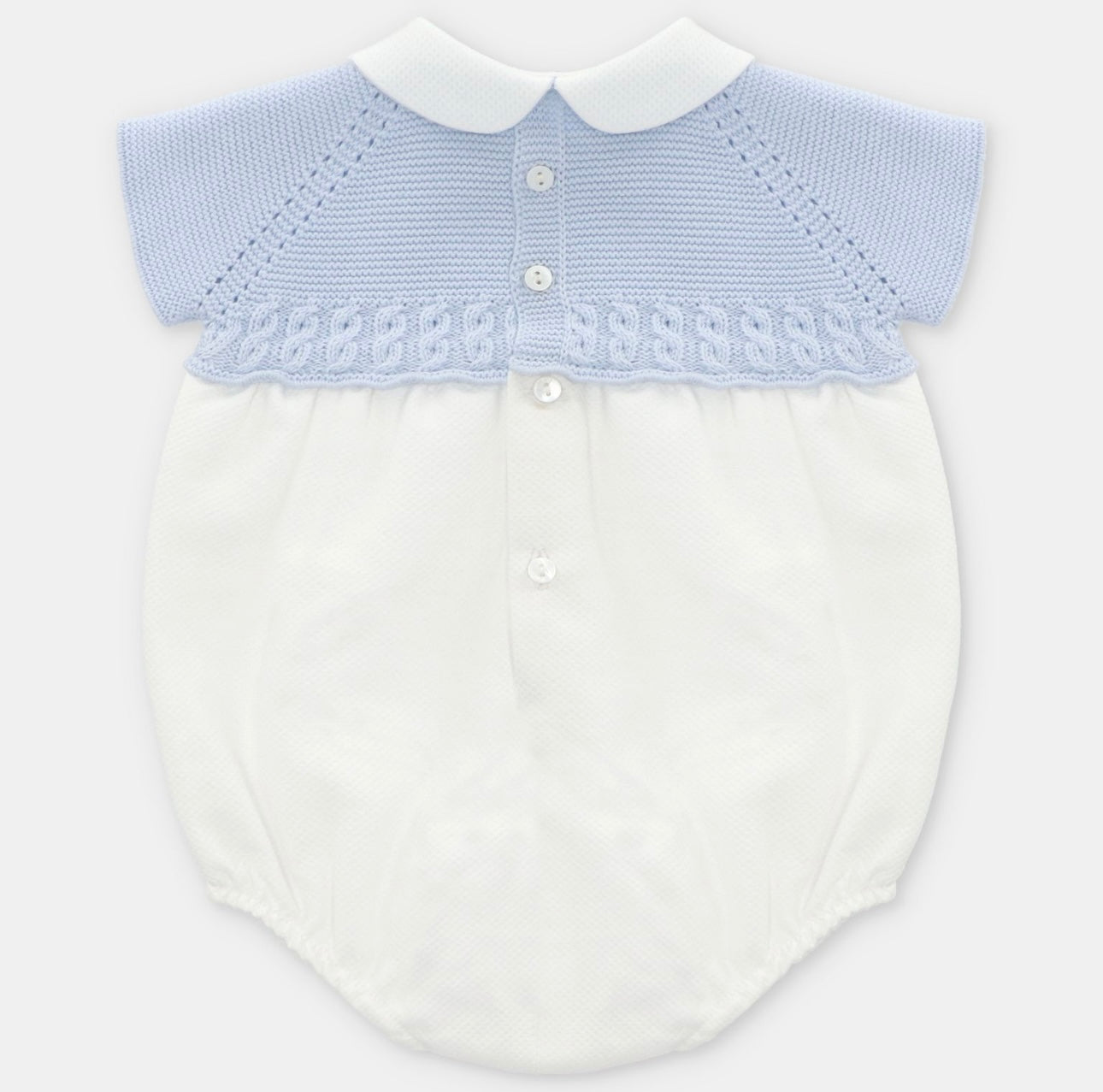 Martin Aranda blue & white cotton half knit romper