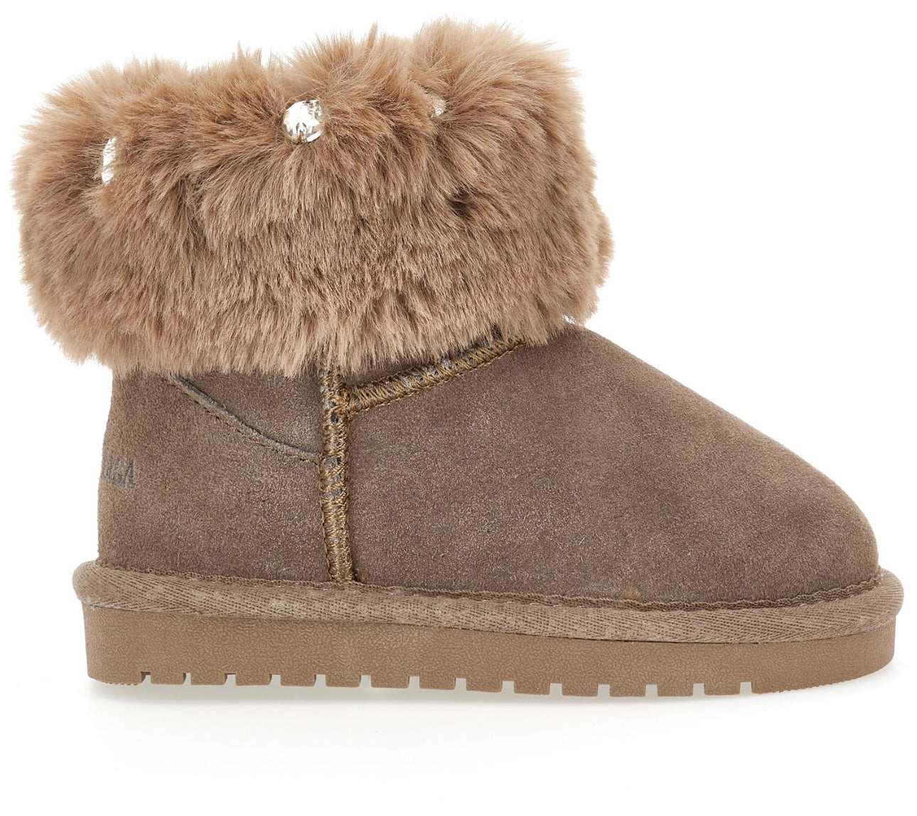 Monnalisa Brown diamanté faux fur pull-on boots