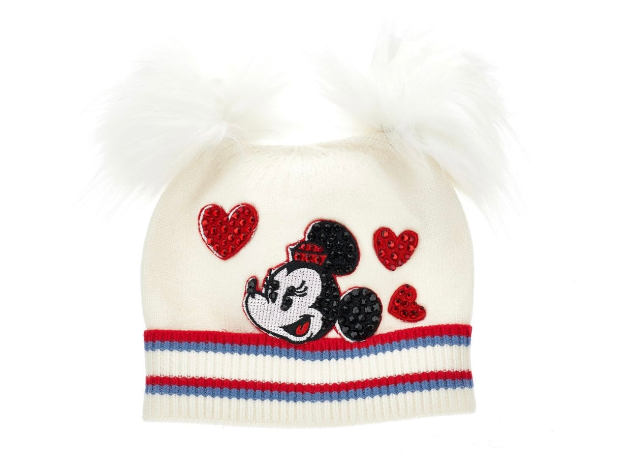 Monnalisa white Mickey Mouse Pom Pom hat