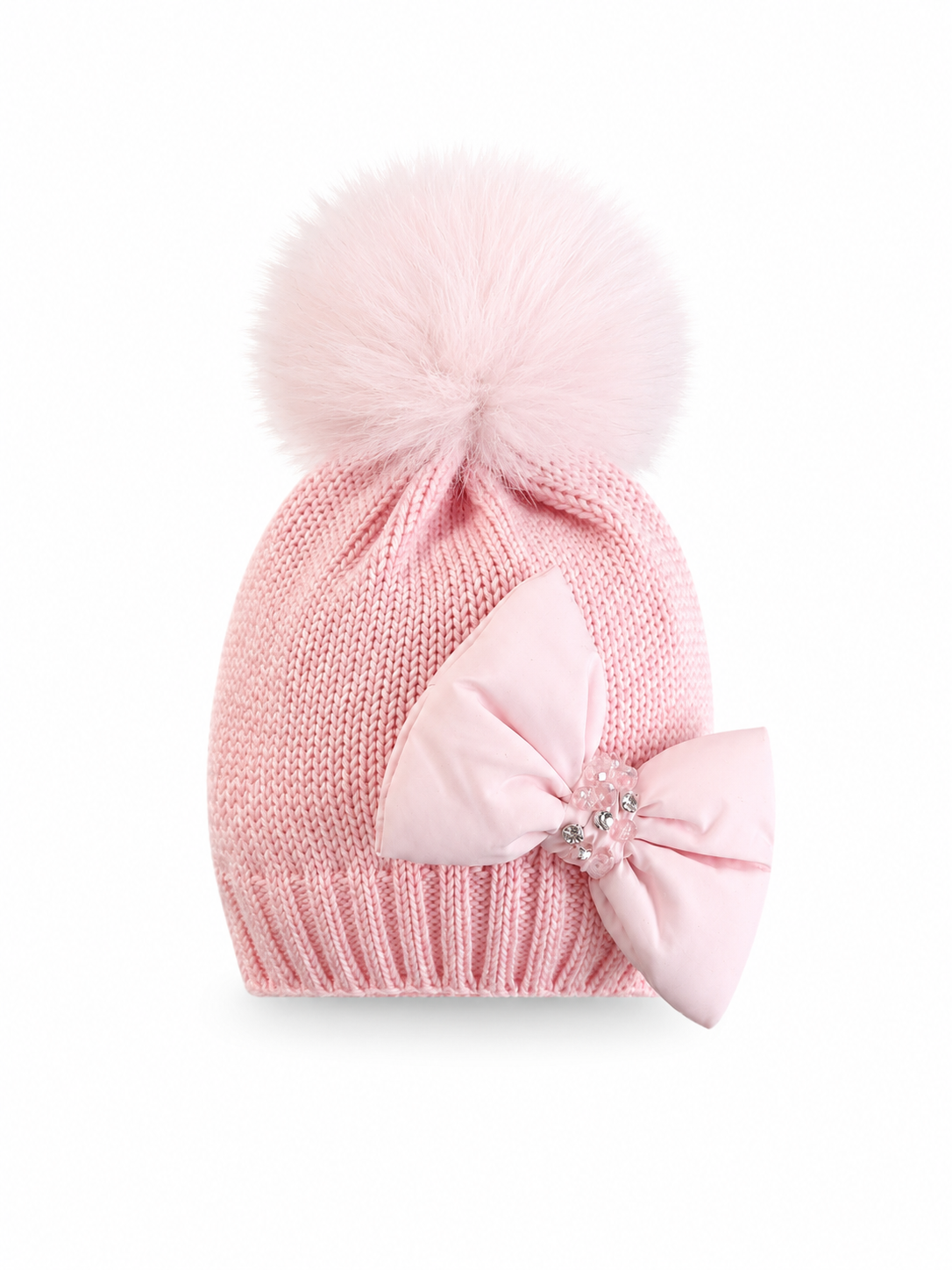 Bimbalo pink bow fur Pom Pom hat
