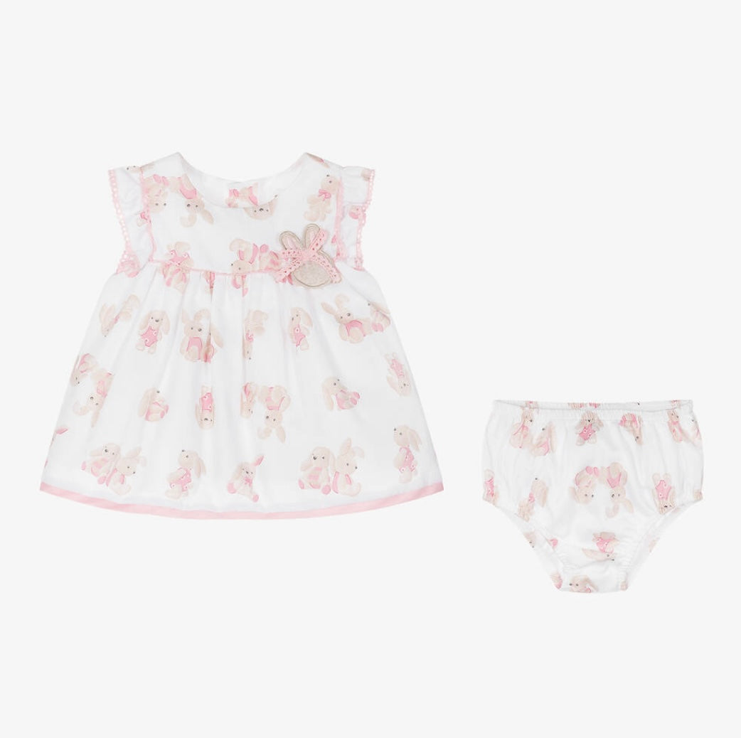 Mayoral girls bunnies print dress & pant set