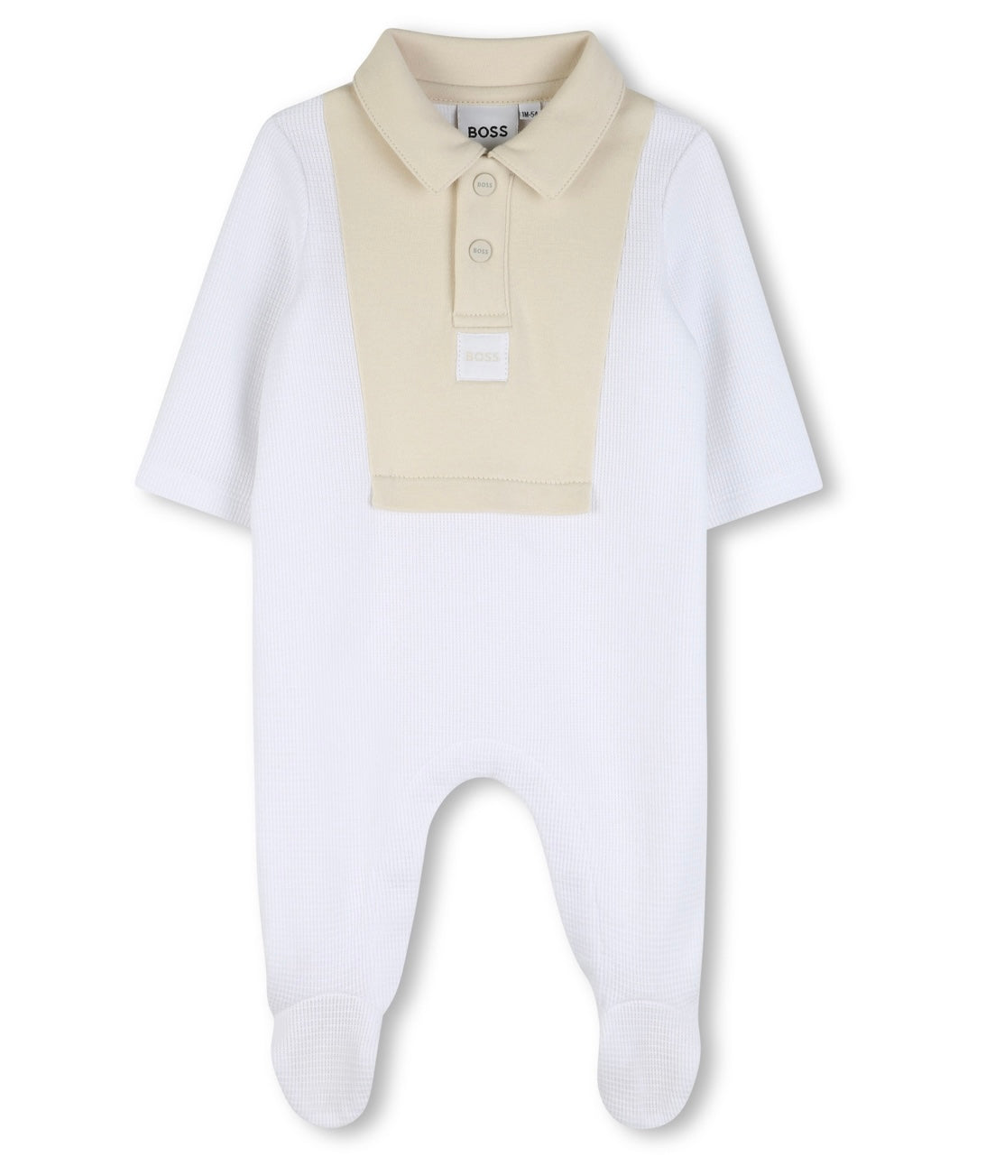 Boss beige & white collard babygrow