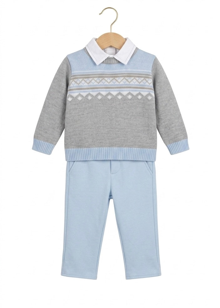 PRE ORDER - Bimbalo blue & grey smart jumper & trouser set