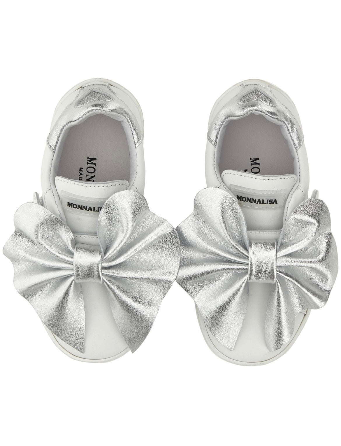 Monnalisa white & silver bow trainers