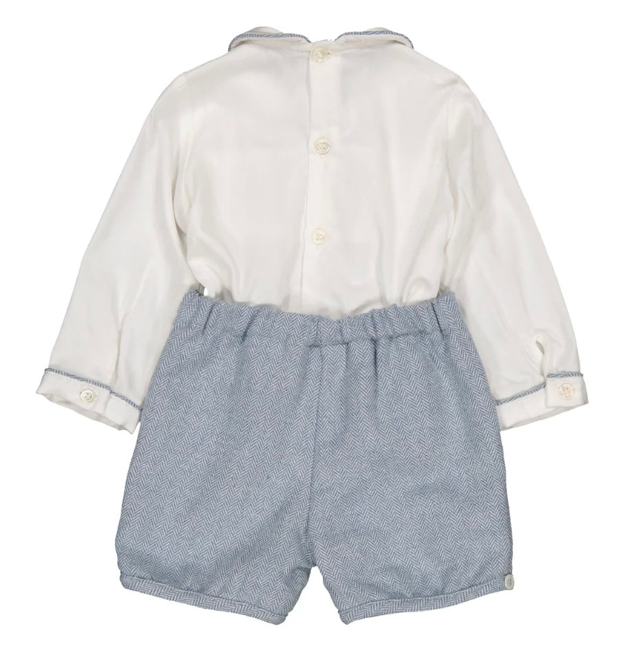 Kidiwi blue cotton hand smocked bustier suit