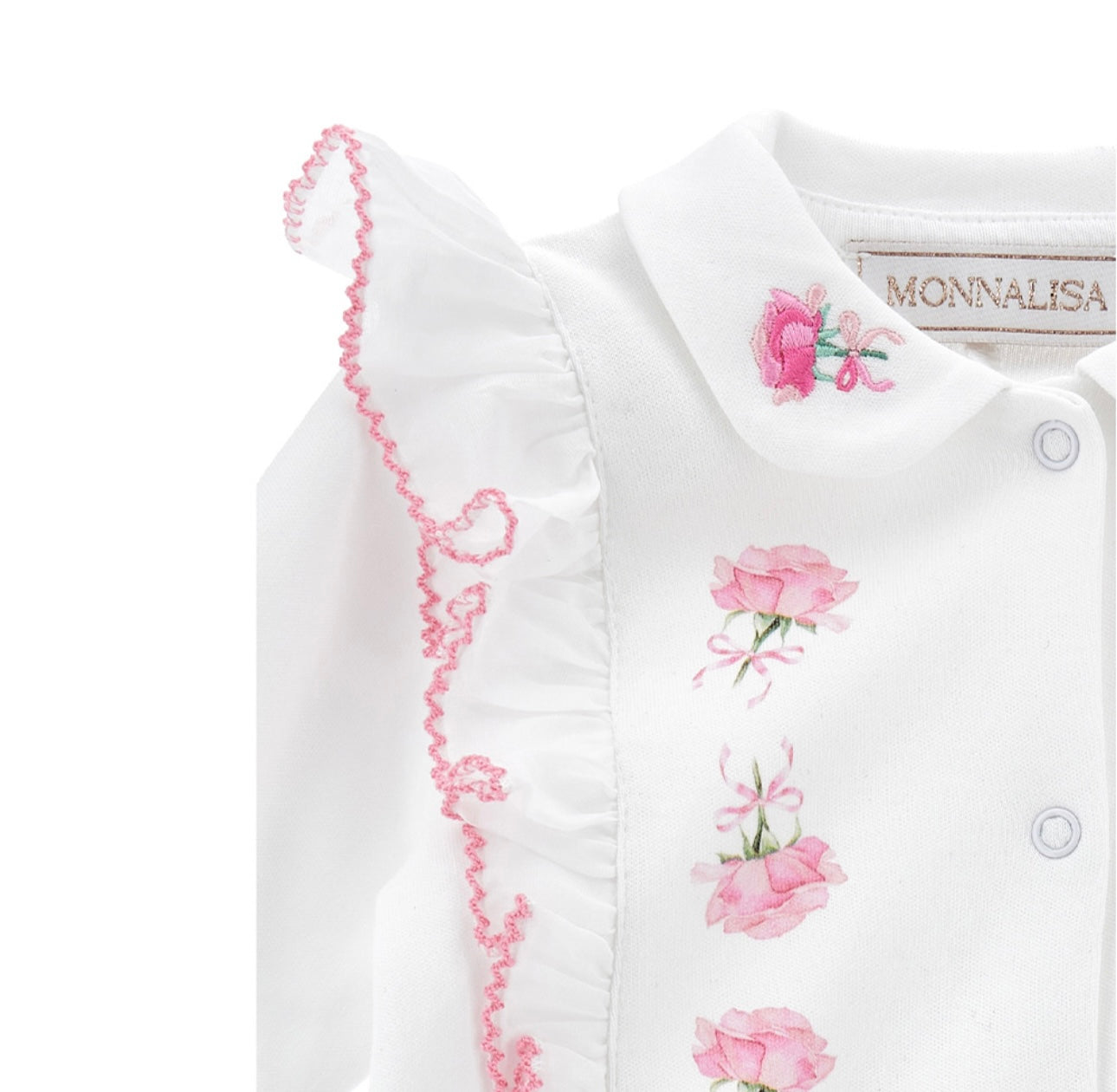 Monnalisa girls white embroidered roses babygrow