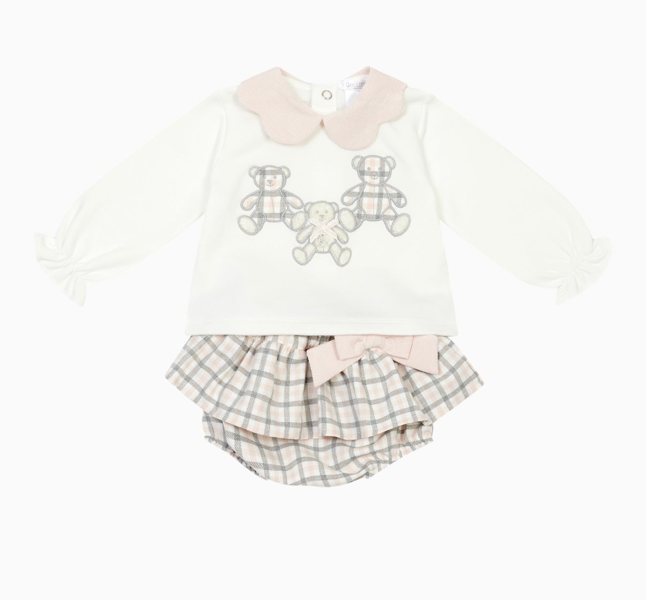 PRE ORDER - Deolinda teddy bear pink & grey check pant set