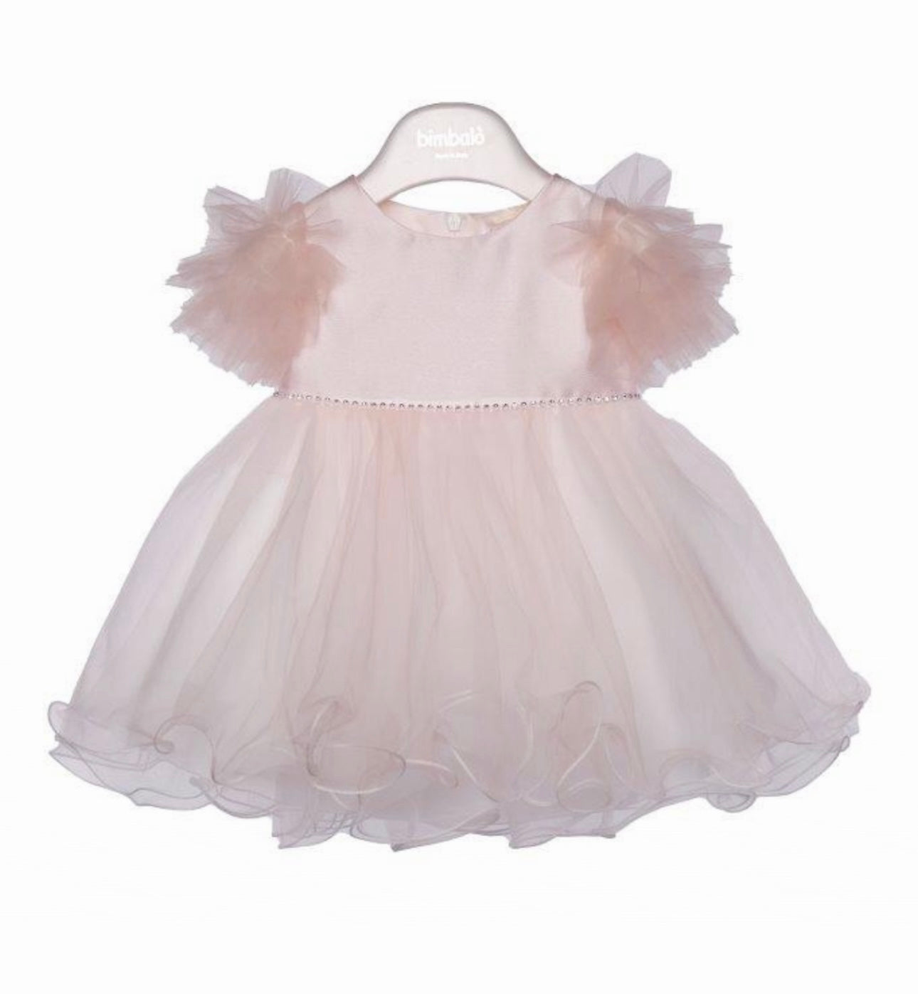 Bimbalo pink tulle frilled sleeve diamanté dress
