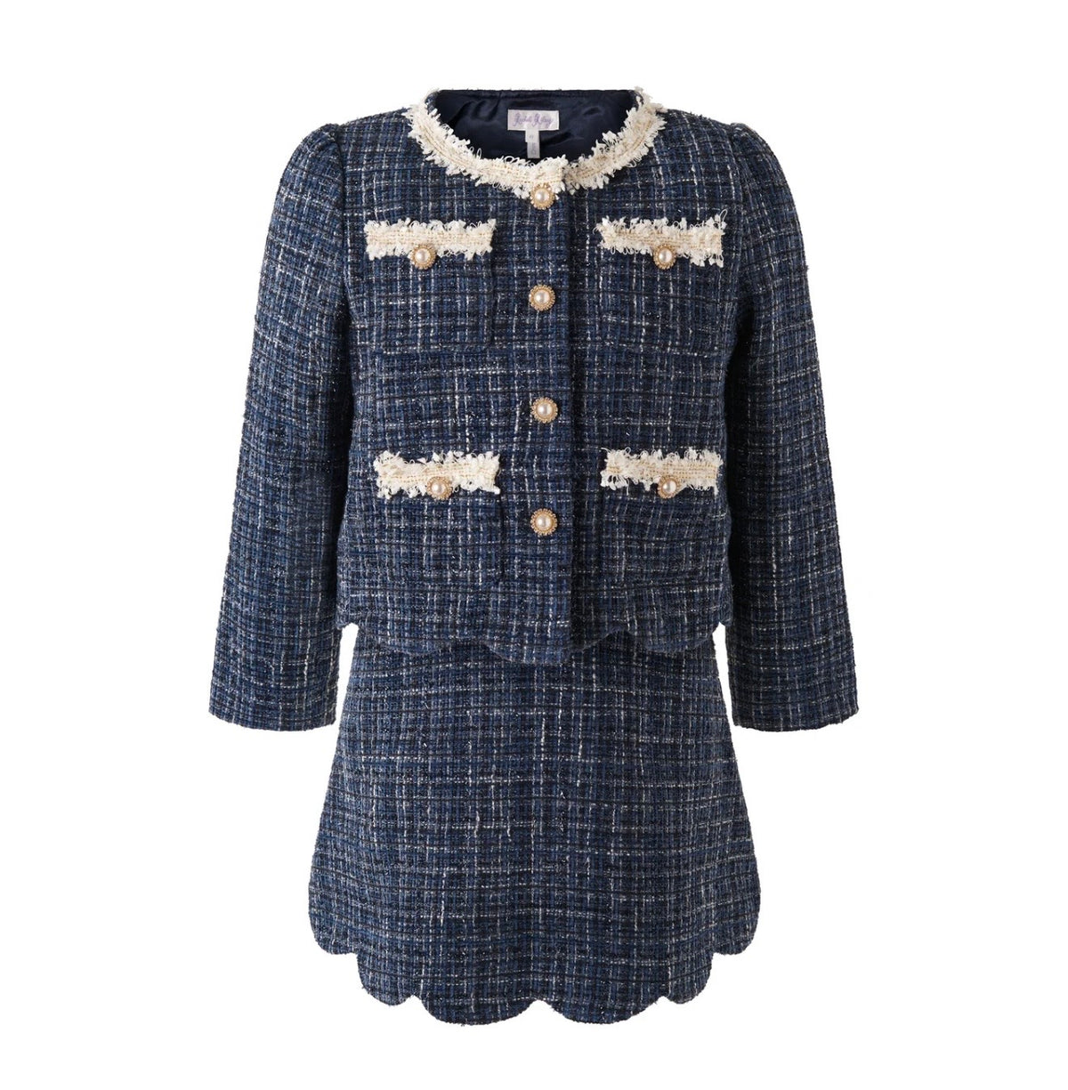 Rachel Riley navy tweed skirt set