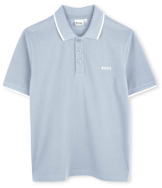 Boss boys pale blue & white polo shirt