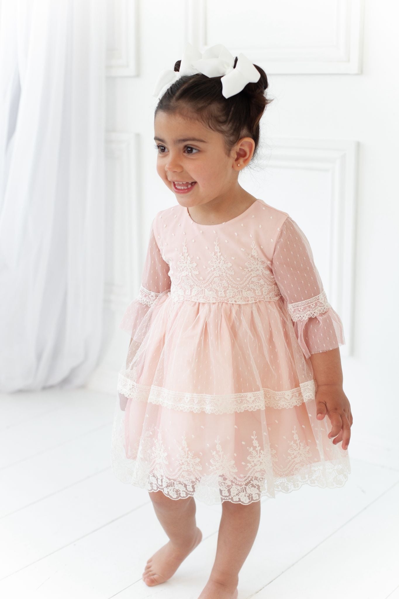 Abel & lula pink embroidered tulle dress