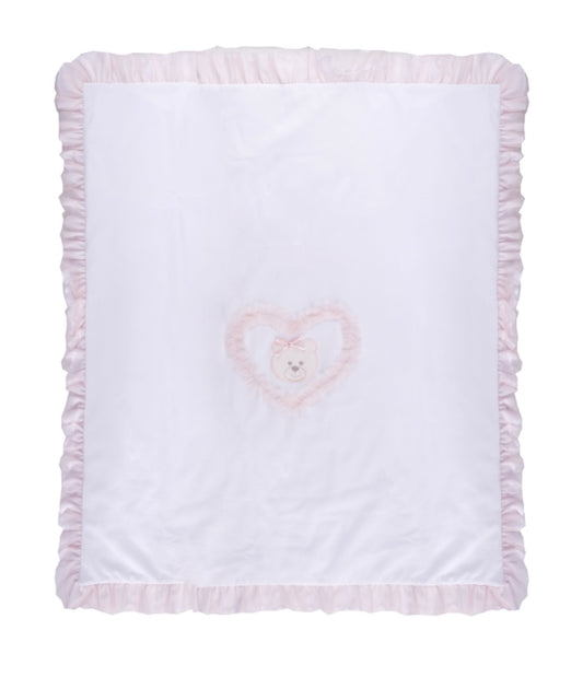 Bimbalo pink tulle Teddy white cotton blanket