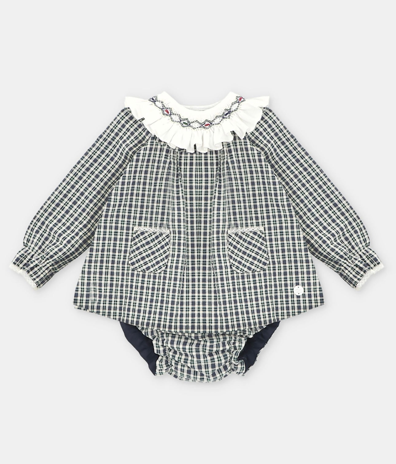 Martin Aranda navy & ivory check smocked dress set