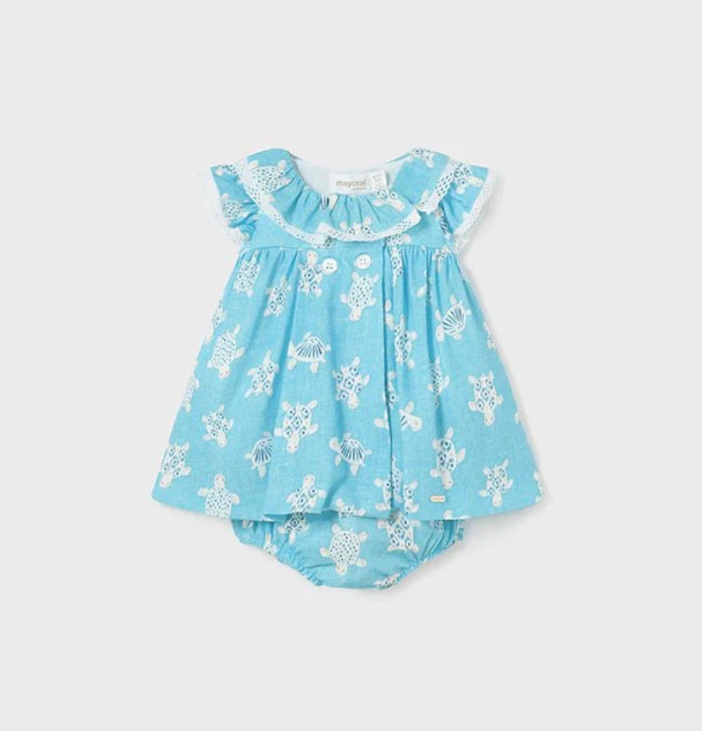 Mayoral girls aqua blue turtles dress & pant set