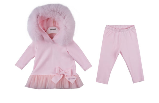 Bimbalo girls pink fur tulle hoodie & legging set