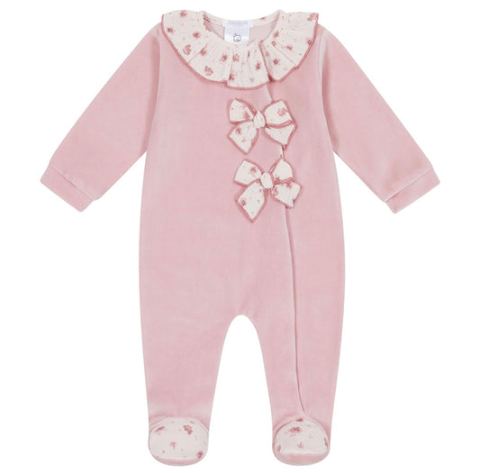 Deolinda dusky pink bow babygrow