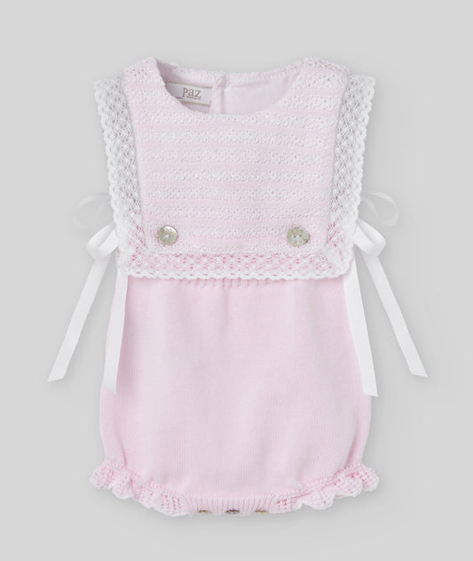 PRE ORDER - Paz baby pink lace knit bibbed romper