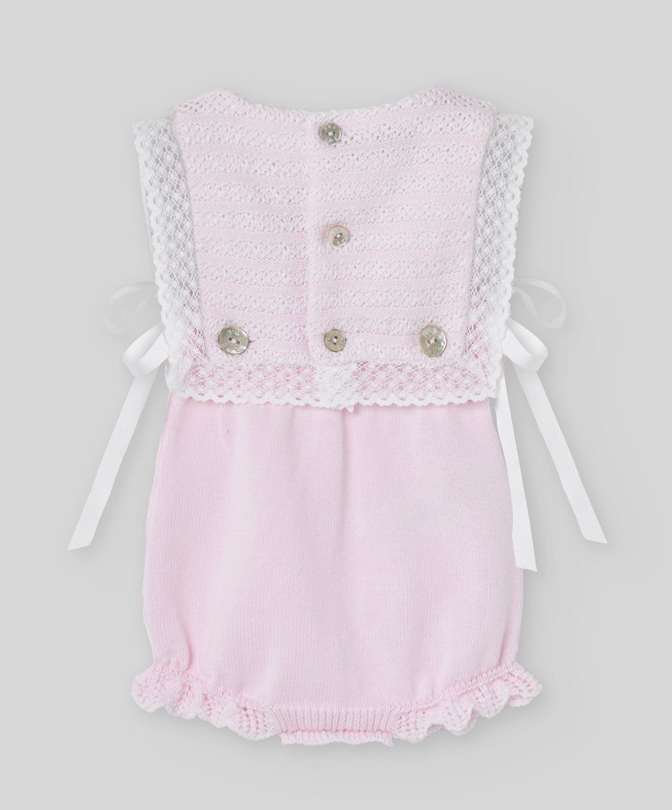 PRE ORDER - Paz baby pink lace knit bibbed romper
