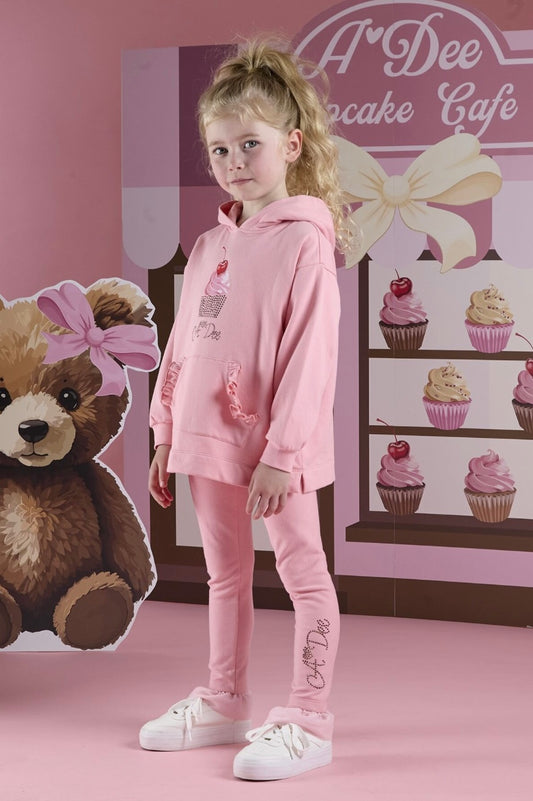 Adee ‘Teddy bear bakery’ rose pink hoodie legging set