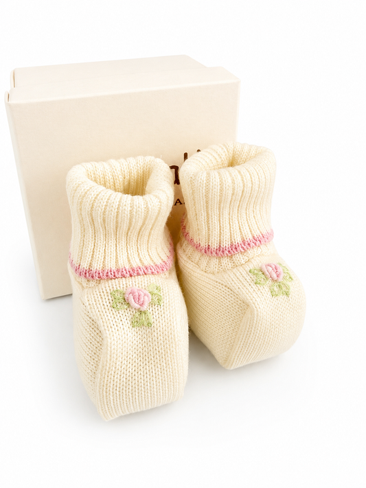 Bimbalo beige floral embroidered booties