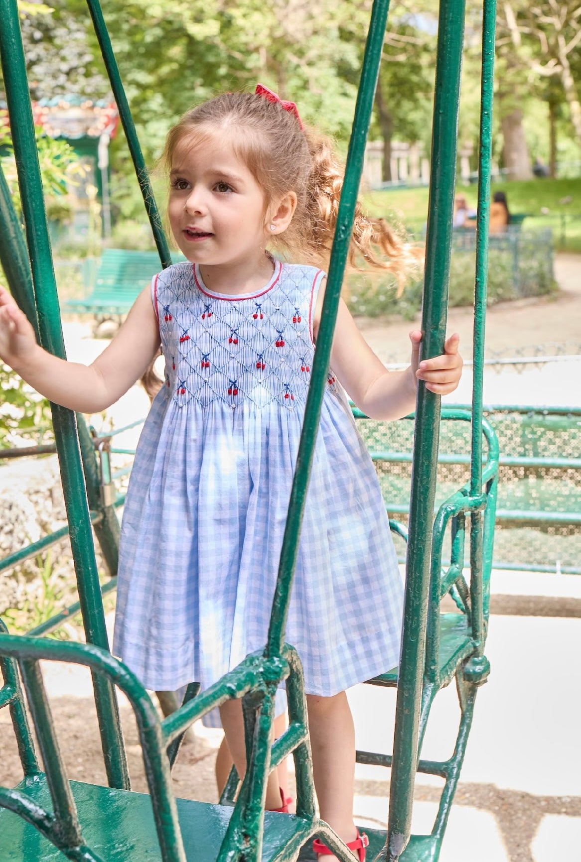 Kidiwi blue check Cherries ‘Emma’ smocked dress