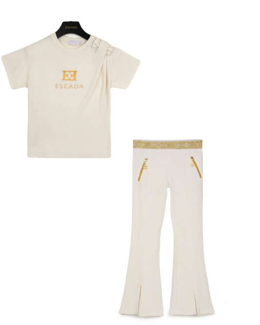 PRE ORDER - Escada cream logo t-shirt & flare trouser set