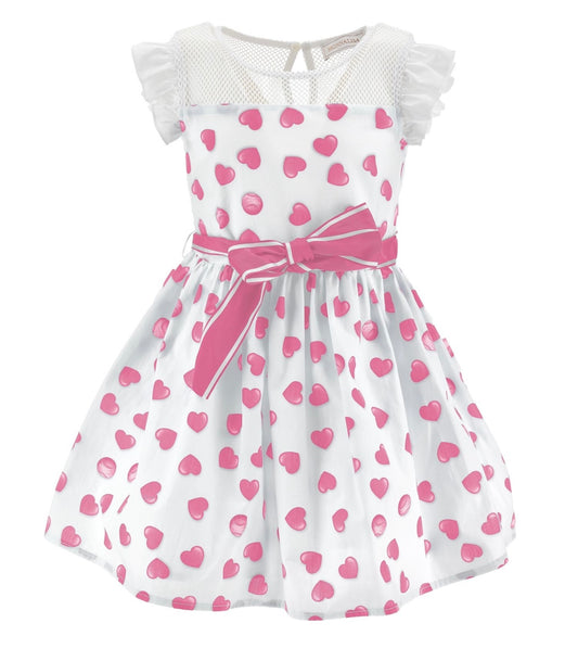 Monnalisa pink & white love heart dress