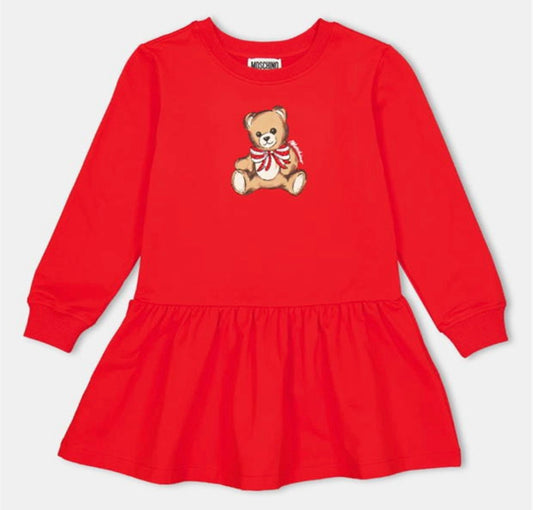 Moschino poppy red teddy bear frilled jumper dress