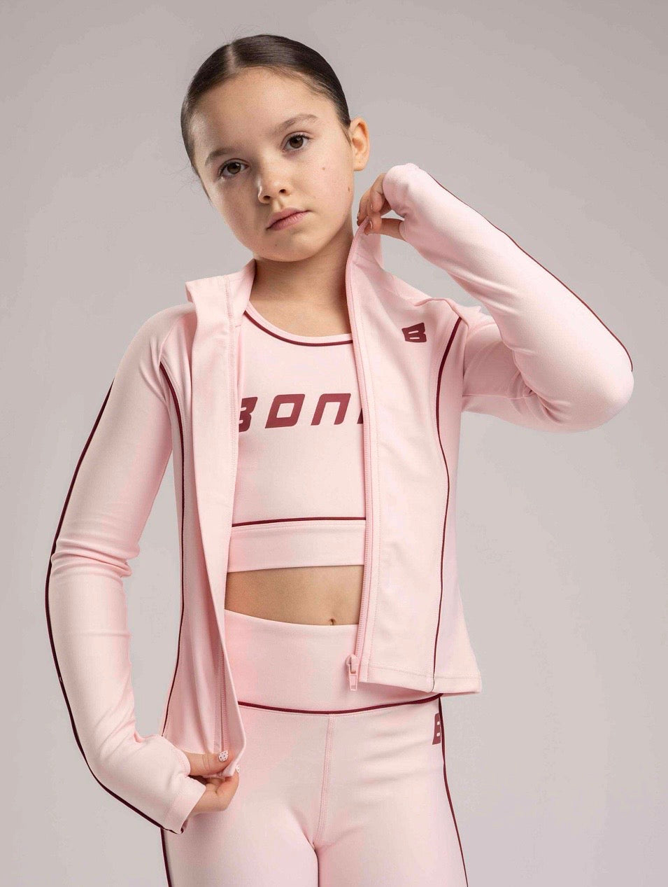 Bonini revive light pink & burgundy zip up and legging set