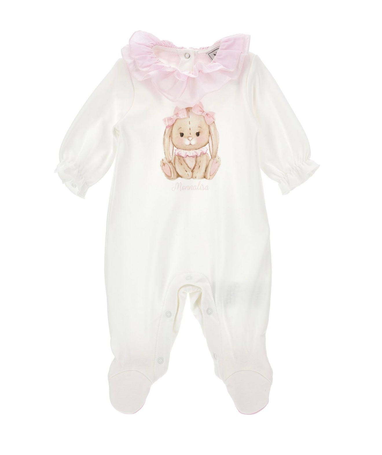 PRE ORDER - monnalisa white & pink bunny frilled babygrow