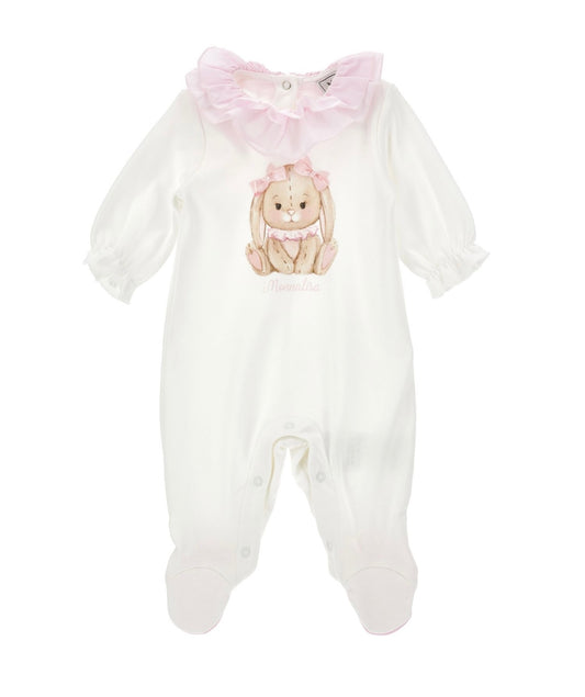 PRE ORDER - monnalisa white & pink bunny frilled babygrow