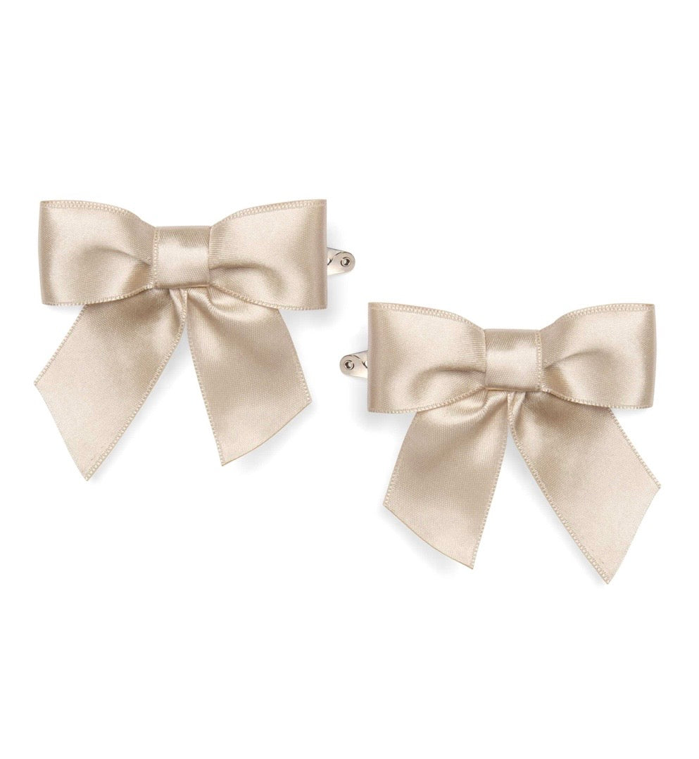 PRE ORDER - Little A Denver beige satin bows
