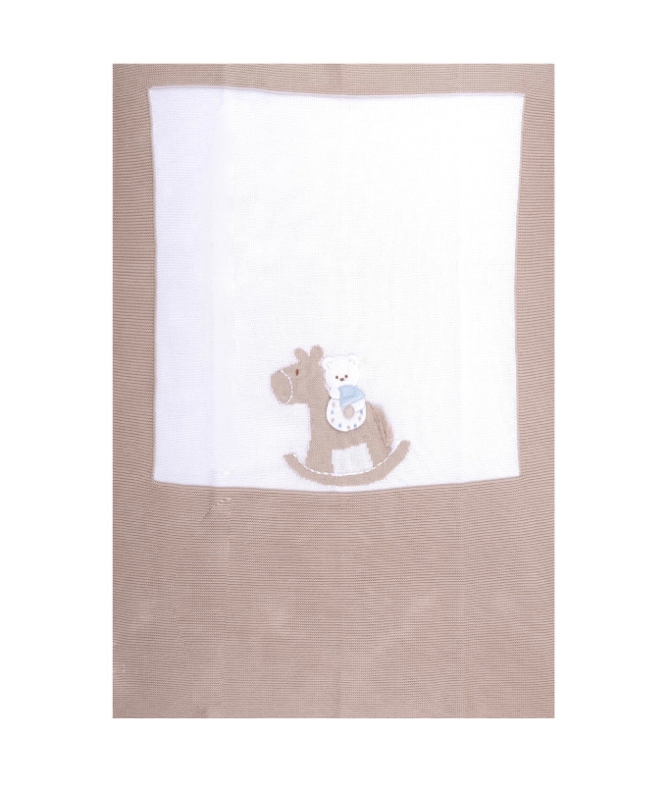 PRE ORDER - Bimbalo beige Teddy rocking horse knitted blanket