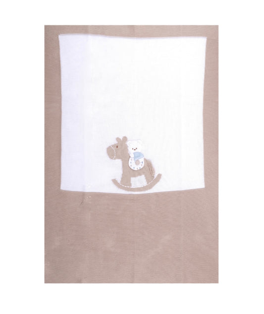 PRE ORDER - Bimbalo beige Teddy rocking horse knitted blanket
