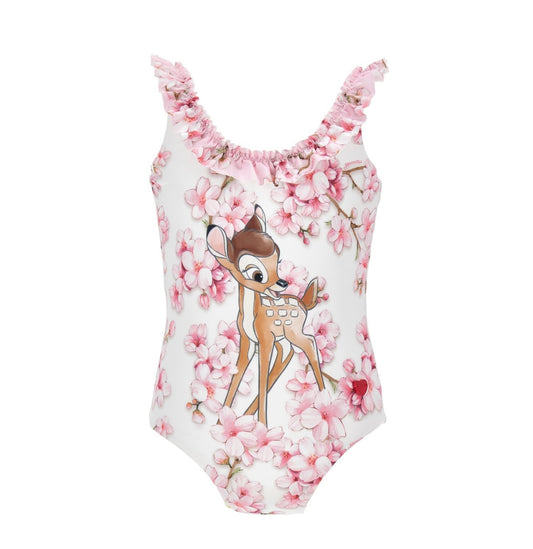 PRE ORDER - Monnalisa white & pink floral Bambi swimsuit