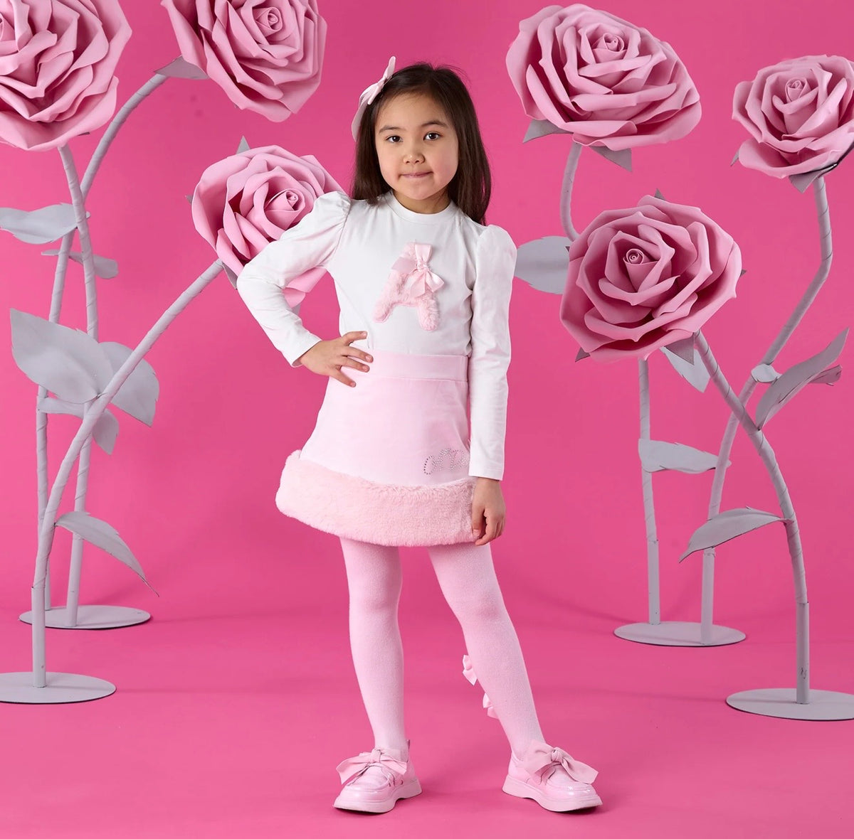 Adee pink & white Andrea fur skirt set