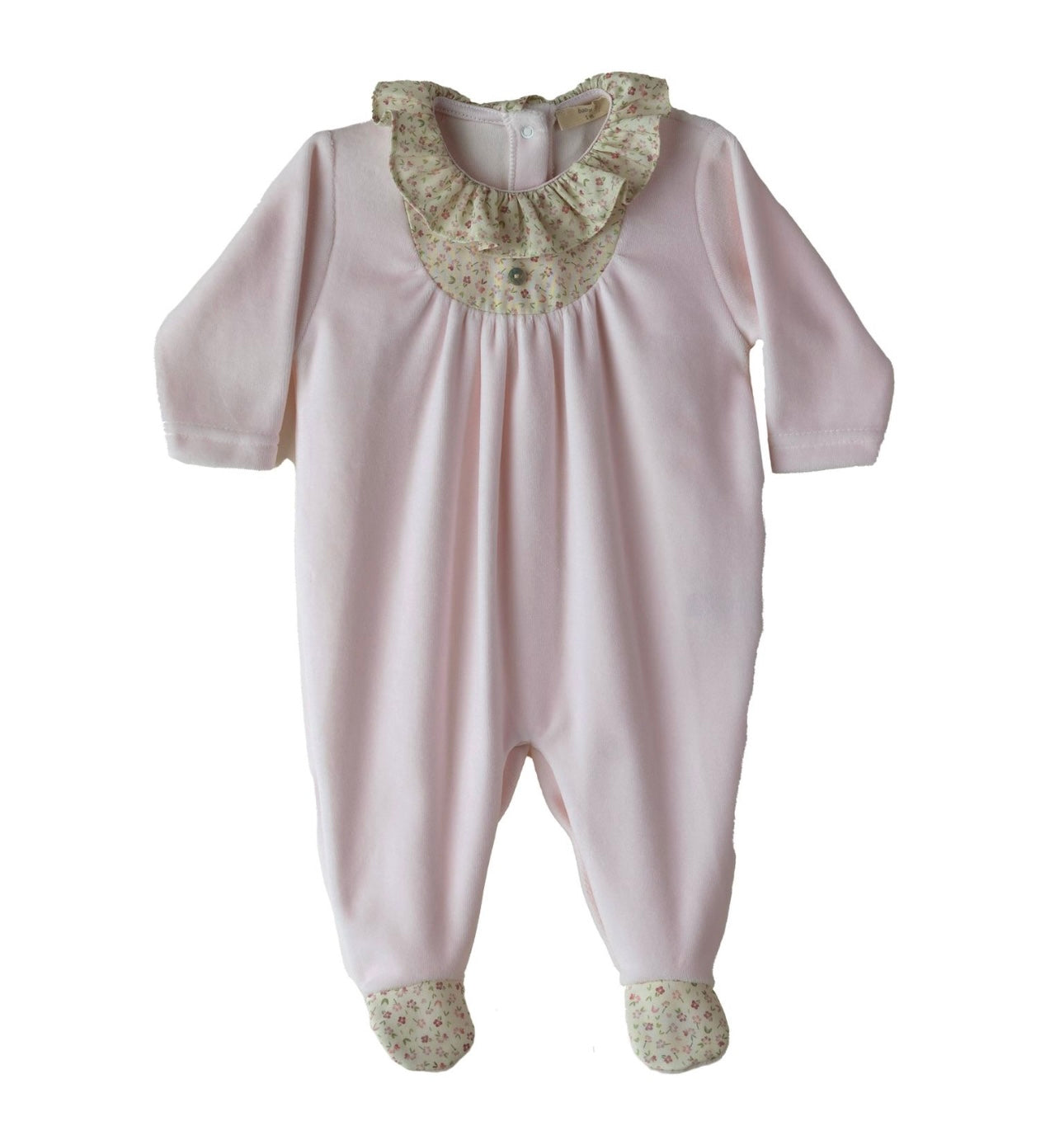 Baby Gi pink velour floral baby grow