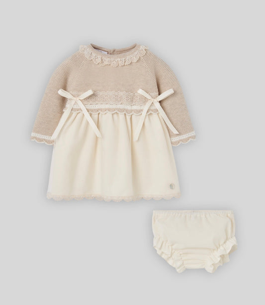 Paz Rodriguez beige & ivory half knit dress set