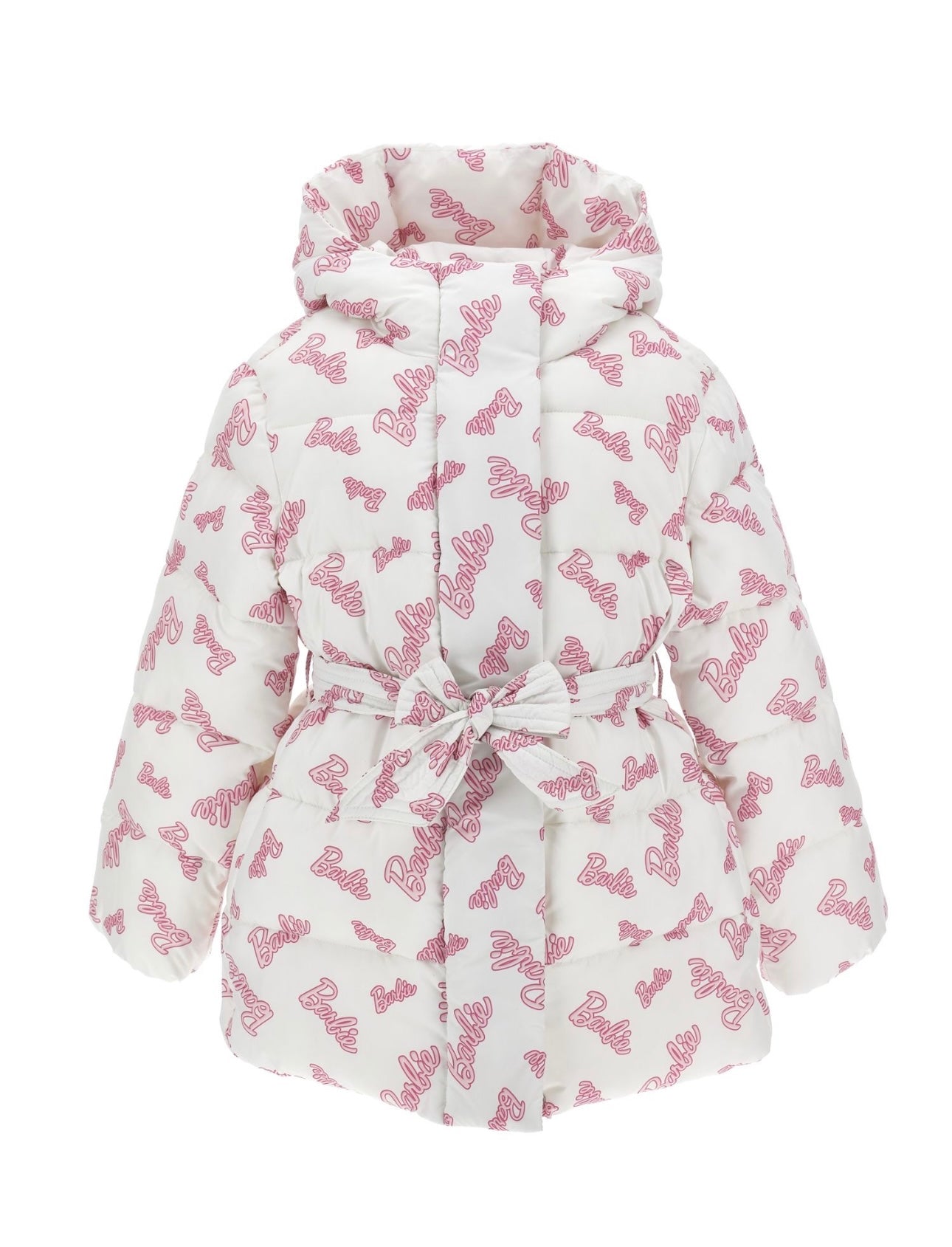 Monnalisa pink & white Barbie puffer belted coat