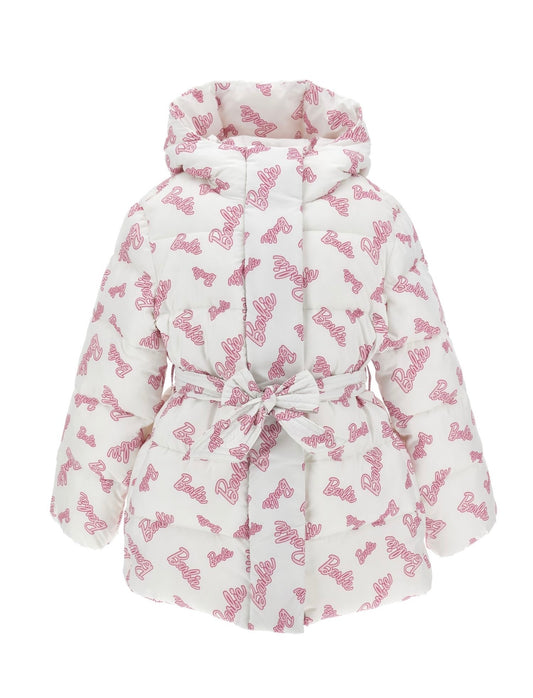 Monnalisa pink & white Barbie puffer belted coat