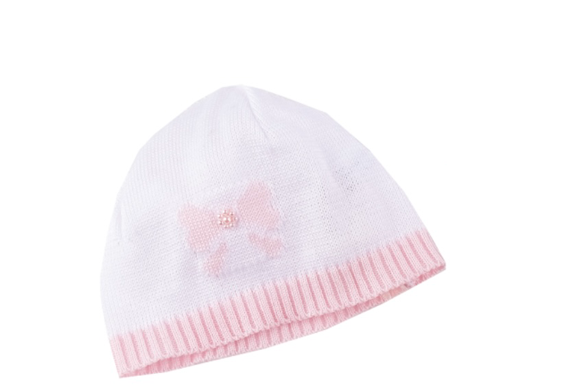 Bimbalo white & pink knitted bow hat