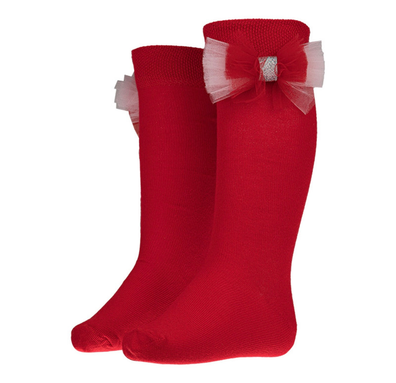 PRE ORDER - Daga red & pink tulle bow socks