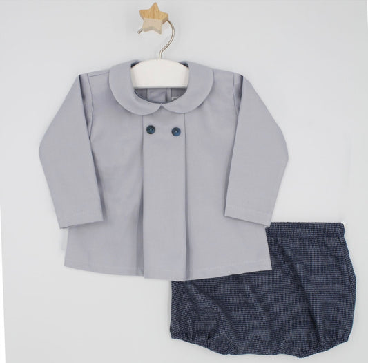 Rapife grey & navy dog tooth shirt and short set