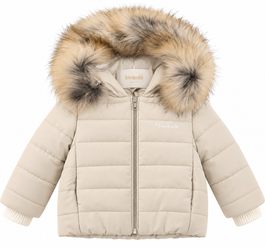 Bimbalo boys beige fur hood puffer coat